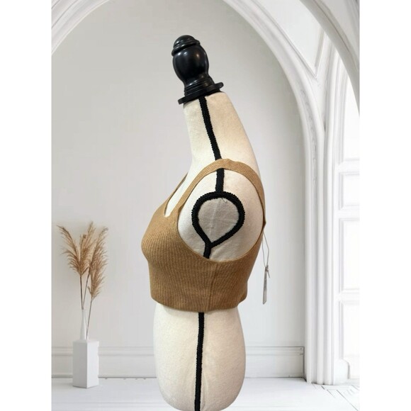 Everlane The Cozy Stretch Ribbed Crop Tank Top Tan Camel Medium NWT Wool Blend - Picture 2 of 10